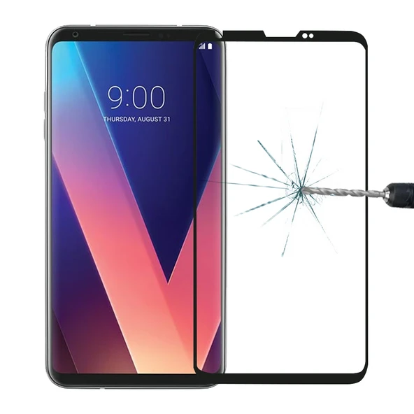 LG V30 Uyumlu 026mm 9H Sertlik 3D Kavisli Tam Ekran Temperli Cam Ekran Koruyucu Siyah - 1