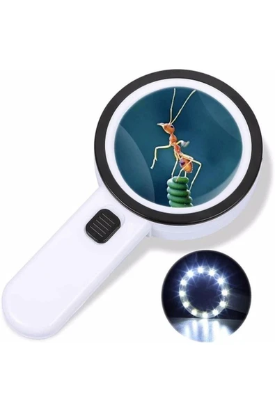 Bosile 30x Büyütme 107mm Özel Çift Cam 12 Led Işıklı Büyüteç