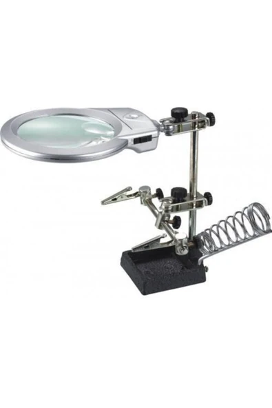 Bosile Mg16129-b Masaüstü Işıklı Büyüteç Yardımcı El Lehimleme Standı 130mm