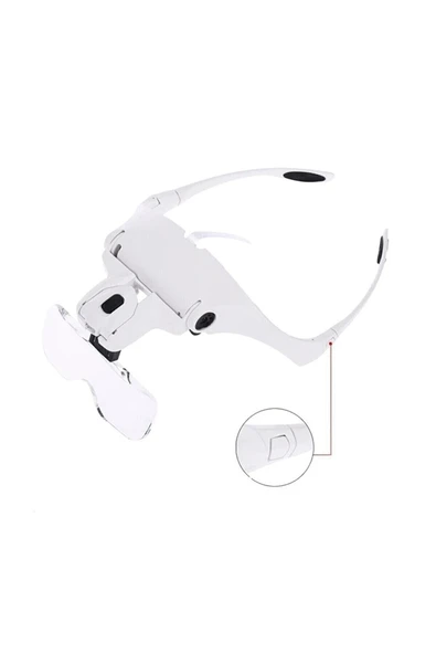 Bosile 5 Lensli 2 Led Işıklı Ayarlanabilir Gözlük Tipi Büyüteç - 1.0x - 3.5x Zoom - Üstün Kalite - 2