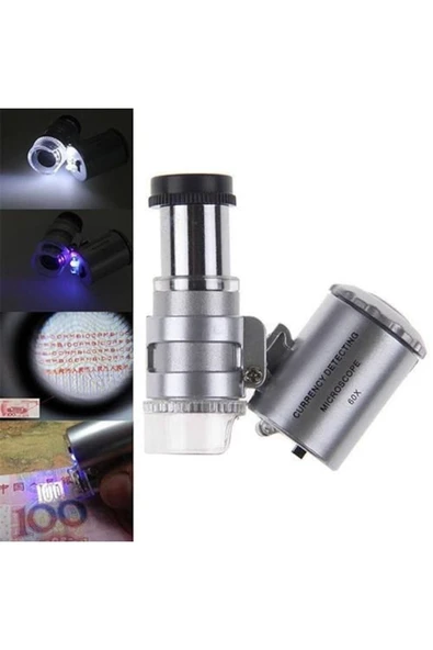Bosile 60x Mini Cep Mikroskop Led+uv Işık Kuyumcu Antikacı Büyüteç 9882 - 7