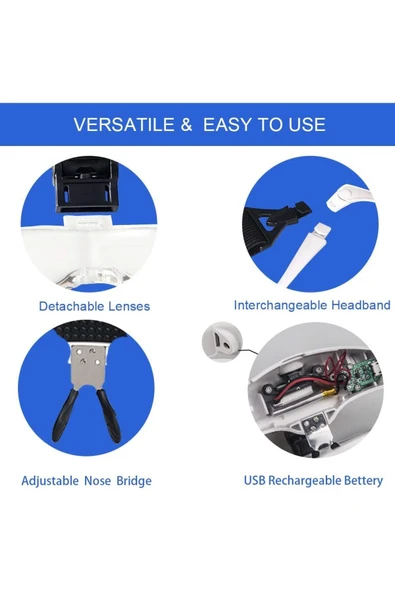 biyeniliklazim Şarjlı gözlük büyüteç 5 lensli makyaj büyüteci oyma nakış büyüteci - Resim 4