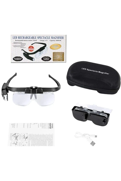 Bosile Şarjlı Gözlük Tip Büyüteç Mercek Lup Lensleriyle Taşıma Çantalı - 2