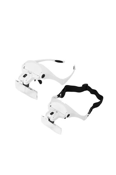 Bosile 5 Lensli 2 Led Işıklı Ayarlanabilir Gözlük Tipi Büyüteç - 1.0x - 3.5x Zoom - Üstün Kalite - 5