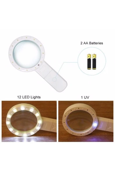 Bosile 30x Büyütme 107mm Özel Çift Cam 12 Led Işıklı Büyüteç - 3