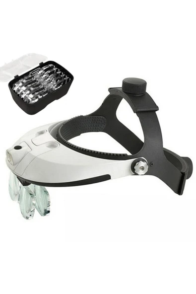 Bosile Şapka Tipi Led Işıklı Büyüteç Gözlük 9x Zoom 5 Lens Kafa Lambası