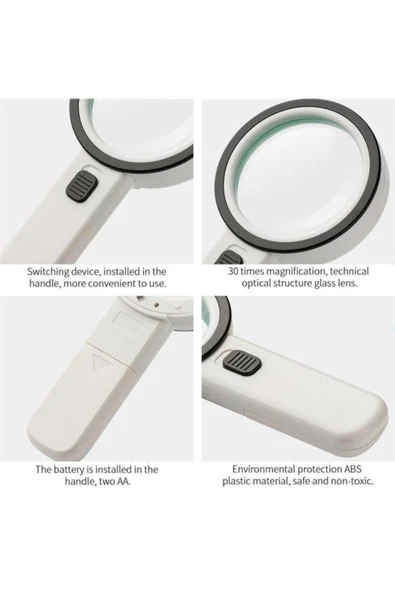 Nikula 30x 95 Mm Çift Hd Optik Cam Lens El Büyüteç 1 Uv 12 Led Işıklı - 3
