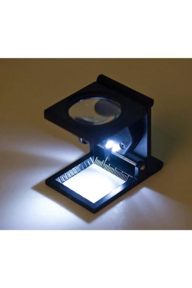 Bosile 10x Katlanır Sayaçlı Metal Lüp 28mm 2 Led Işıklı Büyüteç Tekstil - 3
