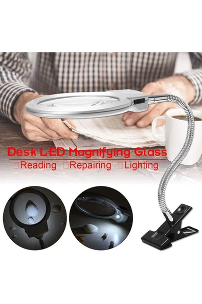 biyeniliklazim Mandallı büyüteç dikiş nakış büyüteci tamirci büyüteci led lambalı mercek 130mm - Resim 4