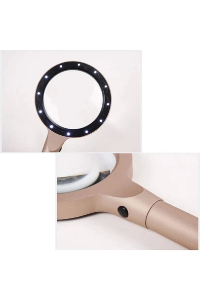 Nikula -12 Led Işıklı 10x Büyüteç ,yaşlılar Ve Çocuklar Için Okuma Saplı Metal Büyüteç 8013 - 2