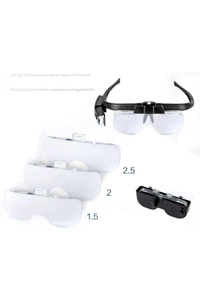 Bosile Şarjlı Gözlük Tip Büyüteç Mercek Lup Lensleriyle Taşıma Çantalı - 5