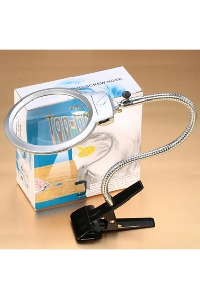 Bosile Klip Masa Üstü Işıklı Büyüteç Klipsli Okuma Metal Hortum Led