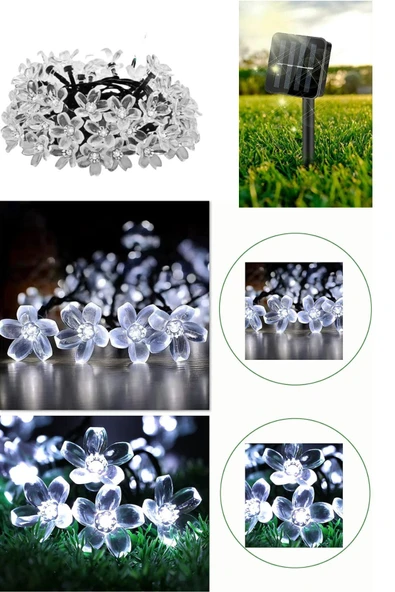 BİST Solar Çiçek Desen Beyaz 30 Led’li Işık Bahçe Aydınlatma Dekorasyon Güneş Enerjili - 6