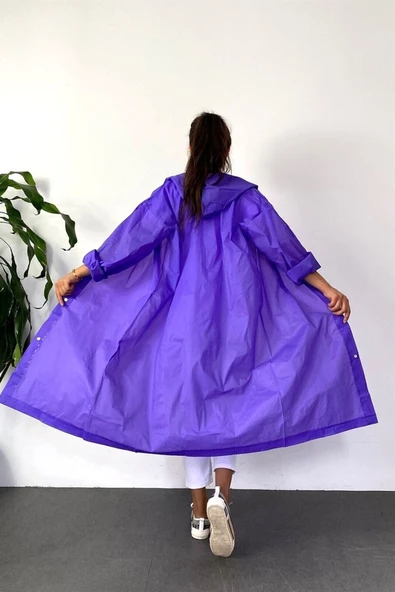 ÖNDER MODA Kadın Erkek Yağmurluk Kapüşonlu Çıtçıtlı Eva Mor Yağmurluk M21mrc881r09 - 2