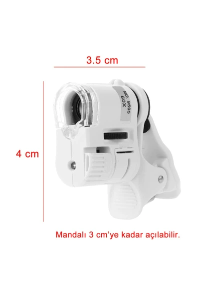 Microcase 60x Mini Cep Telefonu Için Mandallı Mikroskop Uv Ledli Büyüteç - Model : Al2431 - 3