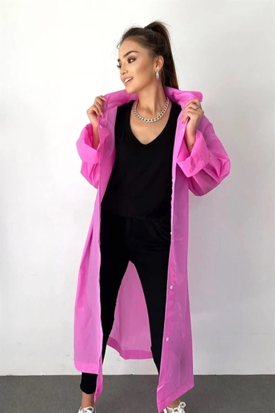 EZMK EV GEREÇLERİ Unisex Pembe Yağmurluk Şeffaf Su Geçirmez Kıyafet Üstü Eva Kumaş, Marlux Yağmurluk