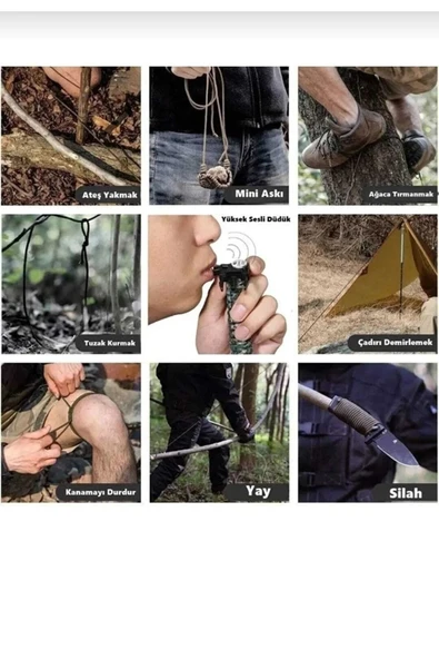 TRENDOFFİCAL Paracord Acil Durum Sos Led Işıklı+ Pusula Ve Düdük Ateş Başlangıcı Magnezyum Çubuk - 3