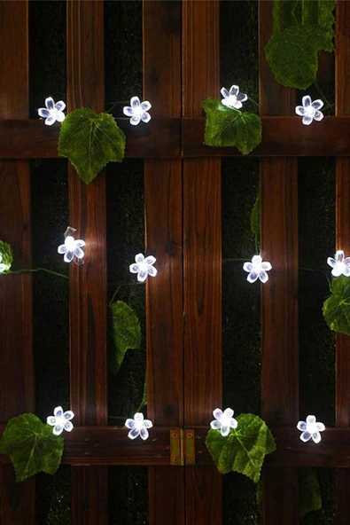 BİST Solar Çiçek Desen Beyaz 30 Led’li Işık Bahçe Aydınlatma Dekorasyon Güneş Enerjili