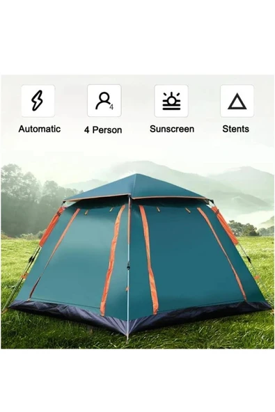 DOĞA KAMP 4 Kişilik Tenteli Otomatik Kamp Çadırı Yeşil 215x215x145 - 6