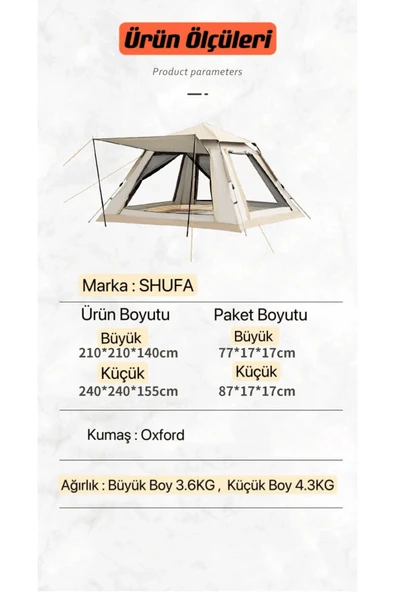 SHUFA Tenteli 4 Kişilik Kamp Çadırı 210*210*140cm - Resim 5