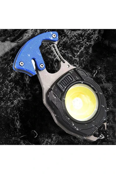Bosile Ultra Güçlü Led Karabina Combat 12 Mod Anahtarlık Çakmak Düdük Bıçak Type-C Şarj 3 renk Led - 3