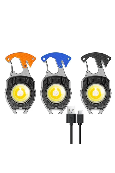 Bosile Ultra Güçlü Led Karabina Combat 12 Mod Anahtarlık Çakmak Düdük Bıçak Type-C Şarj 3 renk Led - 2