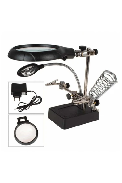 MG Masaüstü Ledli Mini Bord Tutucu Büyüteçli Havya Standı 16129-c