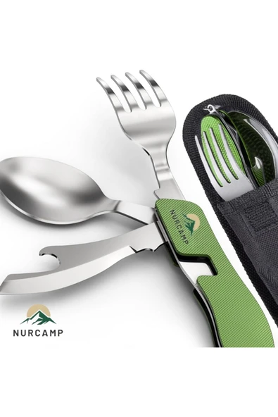 Nurcamp Katlanır Kaşık Çatal Bıçak Tirbuşon 4 Fonksiyon Seti
