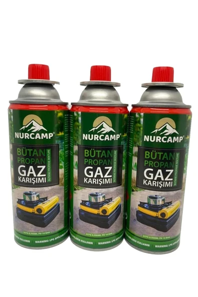 Nurcamp Valfli Gaz Ocak Kartuşu - 3'lü Set 227 gr - 2