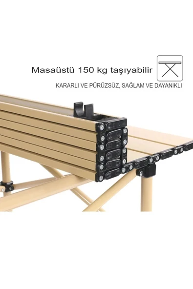 Nurcamp Büyük Boy Gold Katlanır Kamp Masası Piknik Seti Çanta Tipi Balkon Bahçe Mutfak Masası - 5