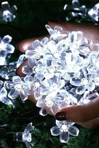 BİST Solar Çiçek Desen Beyaz 30 Led’li Işık Bahçe Aydınlatma Dekorasyon Güneş Enerjili - 2