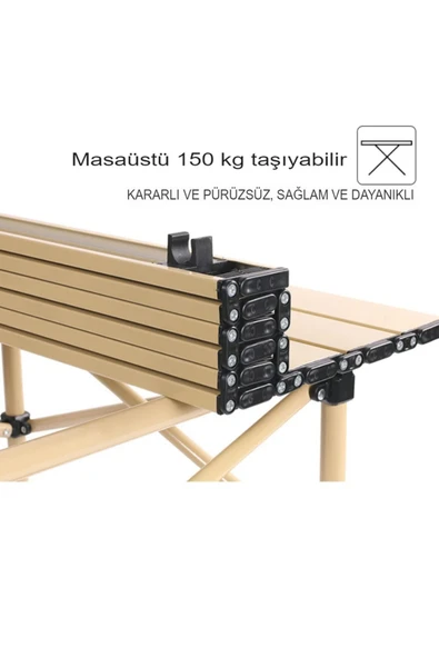 Tisul Büyük Boy Gold Katlanır Kamp Masası Piknik Seti Çanta Tipi Balkon Bahçe Mutfak Masası - 5