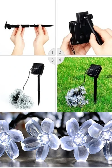 BİST Solar Çiçek Desen Beyaz 30 Led’li Işık Bahçe Aydınlatma Dekorasyon Güneş Enerjili - 7