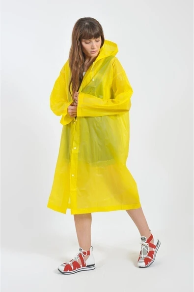 ÖNDER MODA Kadın Erkek Sarı Kapüşonlu Çıtçıtlı Eva Yağmurluk Rüzgarlık - 3