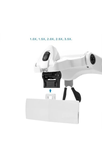 Nikula 5 Lensli 2 Led Işıklı Ayarlanabilir Gözlük Tipi Büyüteç - 1.0x - 3.5x Zoom - Üstün Kalite - 2