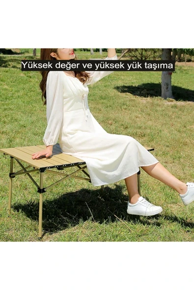POBO Orta Boy Gold Piknik Kamp Masası Taşınabilir Katlanır Kamp Bahçe Açılıp Kapanır Masa Yemek Masası - 7