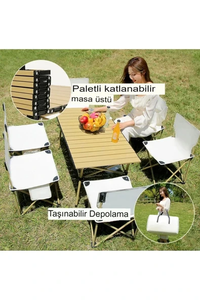 Nurcamp Büyük Boy Gold Katlanır Kamp Masası Piknik Seti Çanta Tipi Balkon Bahçe Mutfak Masası - 3