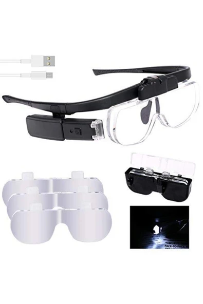 BAYRAM Şarjlı Işıklı 3 Lensli Gözlük Büyüteç
