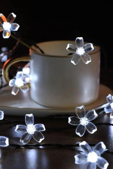 BİST Solar Çiçek Desen Beyaz 30 Led’li Işık Bahçe Aydınlatma Dekorasyon Güneş Enerjili - 4