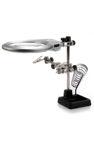 Nikula Mg16129-b 130 Mm. 2.5x, 5x Mercek Masa Üstü Ledli Mini Büyüteç Havya Stand Pcb Tutucu