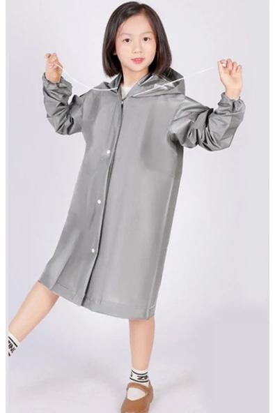 EZMK EV GEREÇLERİ Çocuk Yağmurluk, Su Geçirmez Kıyafet Üstü Eva Kumaş Gri - 2