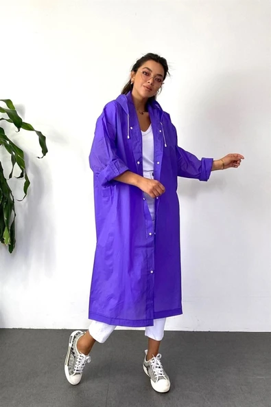 ÖNDER MODA Kadın Erkek Yağmurluk Kapüşonlu Çıtçıtlı Eva Mor Yağmurluk M21mrc881r09 - 3