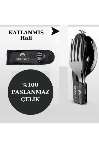 Nurcamp Katlanır Kaşık Çatal Bıçak Tirbuşon 4 Fonksiyon Seti - 3