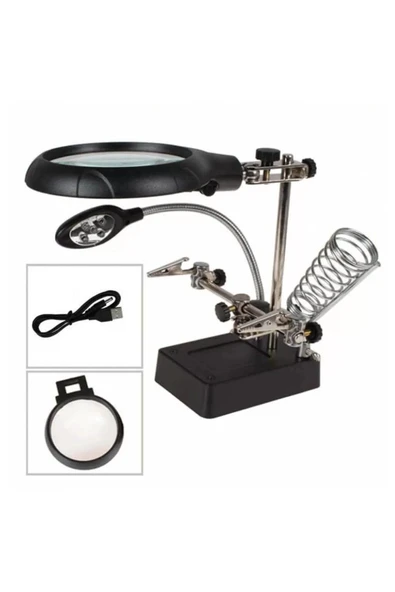 Powermaster Masaüstü Ledli Mg16129-c Mini Havya Standı Pcb Tutucu Büyüteç