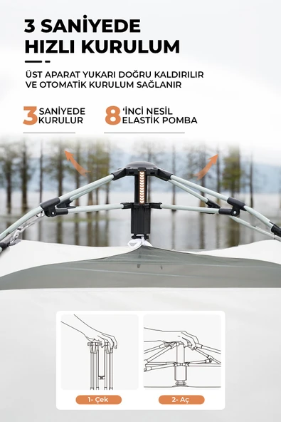 SHUFA 4 Tarafı Kare Tenteli Tam Otomatik Kamp Çadırı 240*240*155 - Resim 6