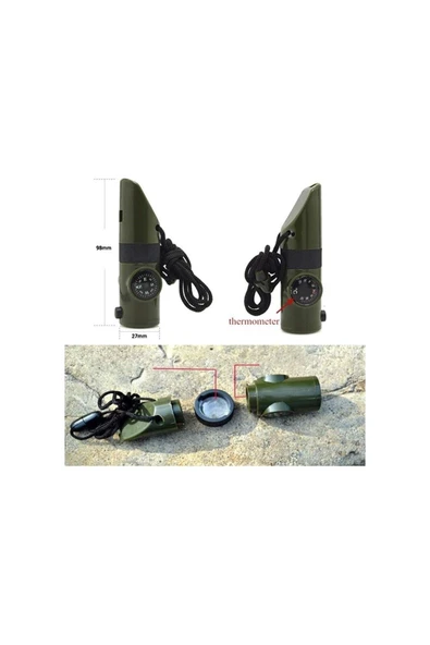 Bosile Acil Durum Düdüğü 7in1 Pusulalı Termometreli Düdük - Resim 2