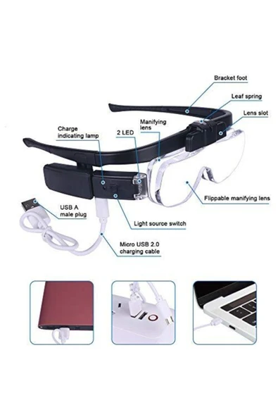 BAYRAM Şarjlı Işıklı 3 Lensli Gözlük Büyüteç - 8