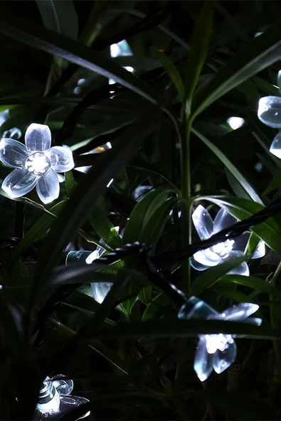 BİST Solar Çiçek Desen Beyaz 30 Led’li Işık Bahçe Aydınlatma Dekorasyon Güneş Enerjili - 3