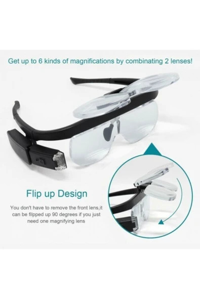 BAYRAM Şarjlı Işıklı 3 Lensli Gözlük Büyüteç - 6