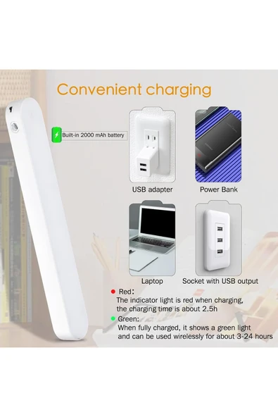 Bosile Kumandalı Masa Lambası Gece Lambası 3 Farklı Işık Seçeneği - USB'li Taşınabilir Mıknatıslı - 6
